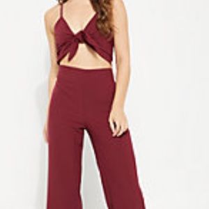 Burgundy self-tie jumpsuit